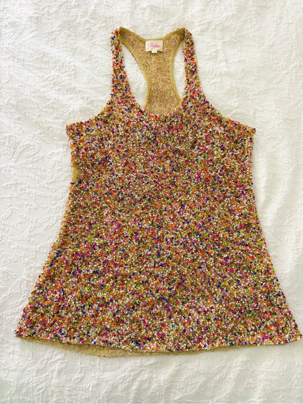 Parker Gold Multicolor Sequin Racerback Tank XS